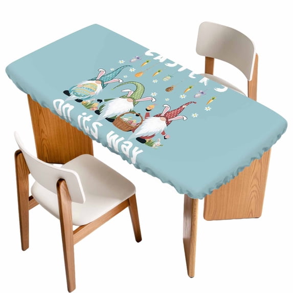 Blue Gnomes Easter Table Cloths for 3 Foot Rectangle Tables, Eggs Botanical Carrot Pastoral Patio Waterproof Elastic Fitted Tablecloths, Washable Rectangular Table Cover for Camping