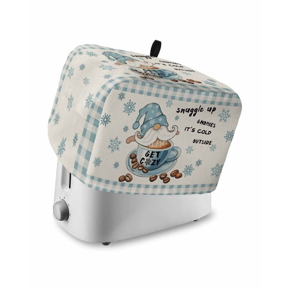 Blue Gnomes Small Toaster Cover 2 Slice, Kitchen Appliance Covers, Coffee Snowflake Winter Checkered Rustic Toaster Oven Cover with Loop, Bread Machine Cover Polyester Dust Cover Protection