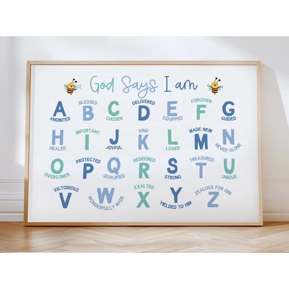 Blue God Says I am Affirmation for Boys Christian Alphabet ABC