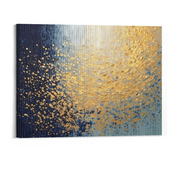 Blue and Gold Abstract Canvas Wall Art Gold and Blue Pictures Wall Decor Textured Gold Painting Modern Abstract Artwork for Walls Blue Gold Foil Pictures for Living Room Bedroom 20x16inch