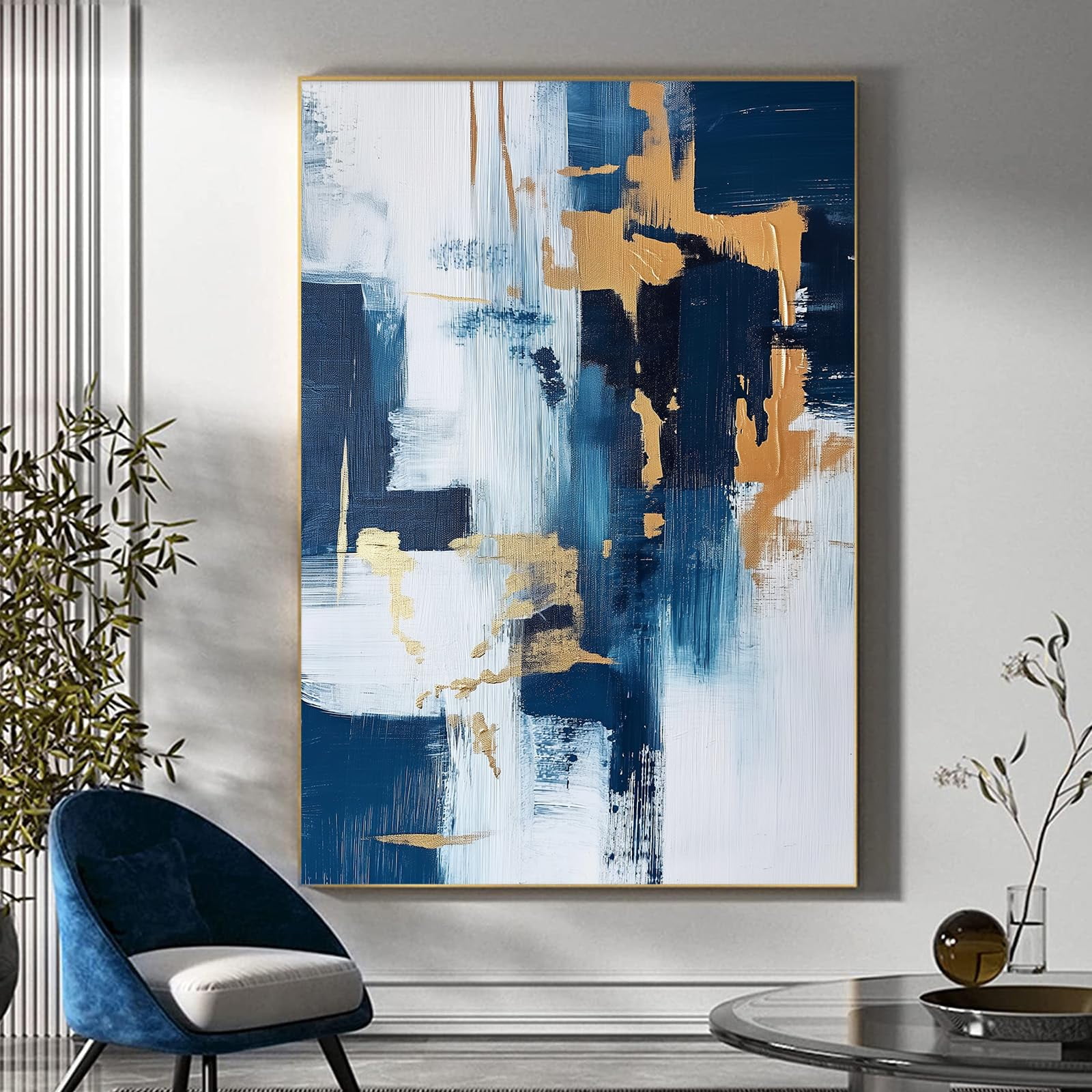 Blue and Gold Abstract Canvas Wall Art Modern Abstract Painting Dark ...