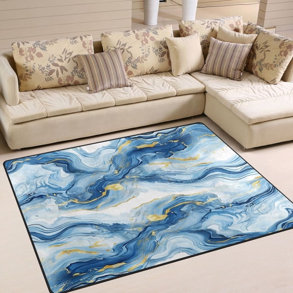 Blue Gold Agate Area Rug Washable 80 x 58 Floor Carpet Mat Non Slip for Bedroom Living Room Home Decor