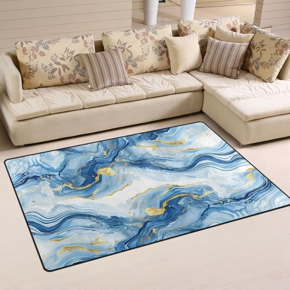 Blue Gold Agate Area Rug Washable Floor Carpet Mat 60 x 39 inch for Bedroom Living Room Kids Room Home Decor