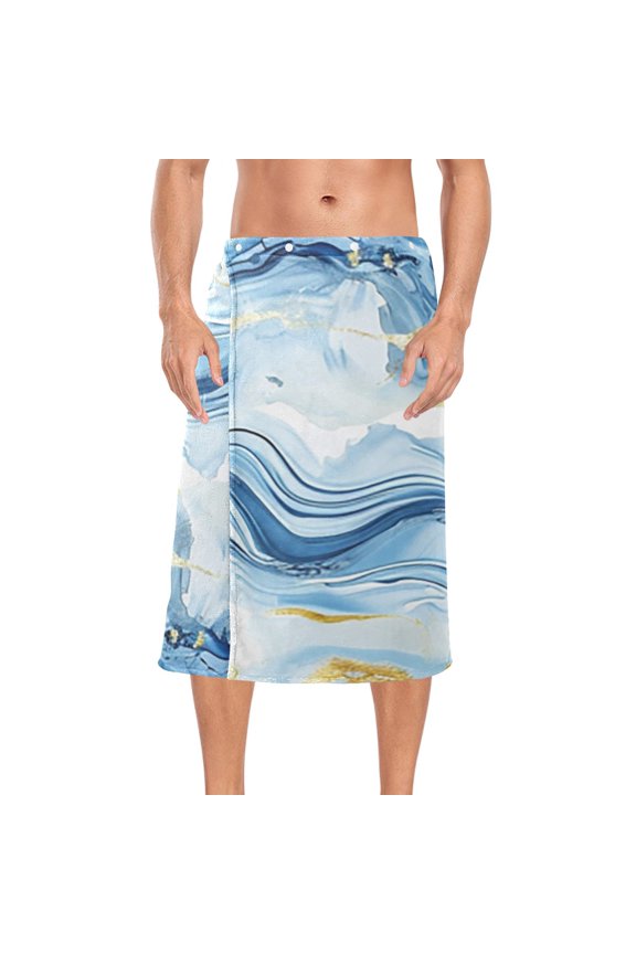 Blue Gold Agate Bath Towel Wrap for Man Adjustable Shower Wrap Button Closure Body Towel for Sauna Gym