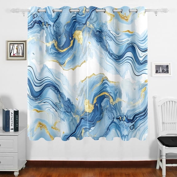Blue Gold Agate Curtains Black Out 63 Inch Length Curtains for Sliding Glass Doors Bedroom Living Room 2 Panels Set
