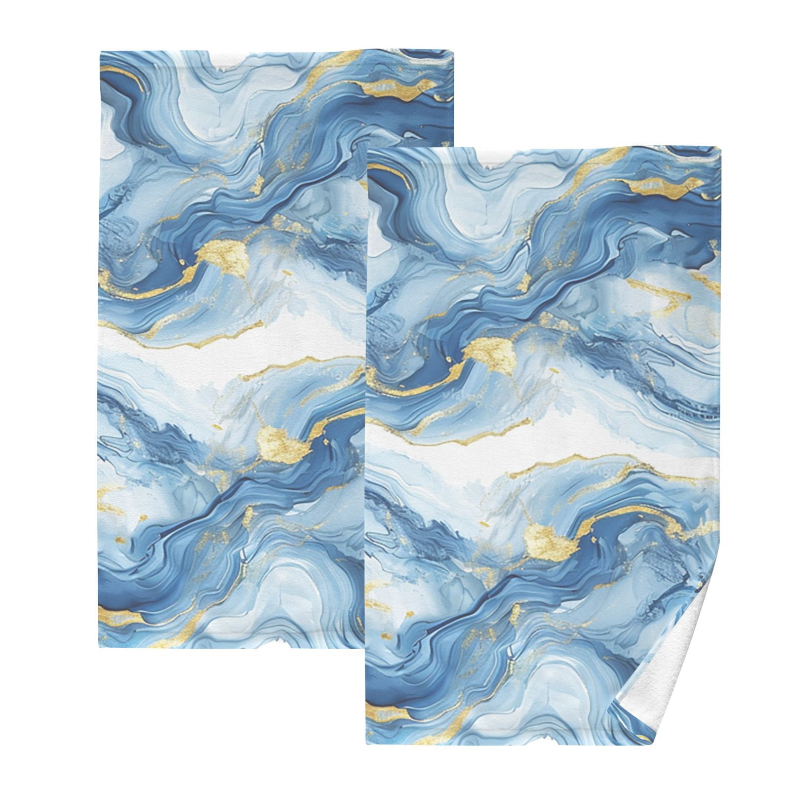 Blue Gold Agate Hand Towel Bath Towels Face Towels Cotton Absorbent for Home Hotel Spa Swimming Yoga Sports Decorative Towel Set of 2