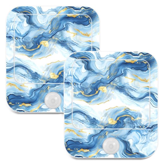 Blue Gold Agate Night Lights Plug into Wall LED with Auto Light Sensor Warm Light for Kids Hallway Bedroom Living Room Kitchen Bathroom Set of 2