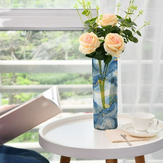 Blue Gold Agate Vases for Flowers Modern Decorative Vase Home Decor for Bedroom Kitchen Living Room Centerpieces