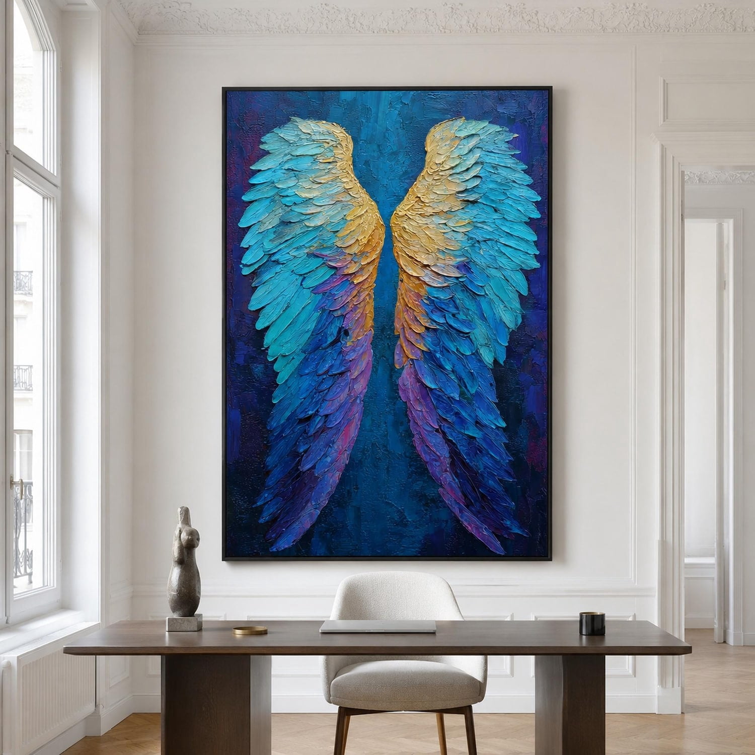 Blue Gold Angel Wings Painting Print Textured Look Impasto Style ...