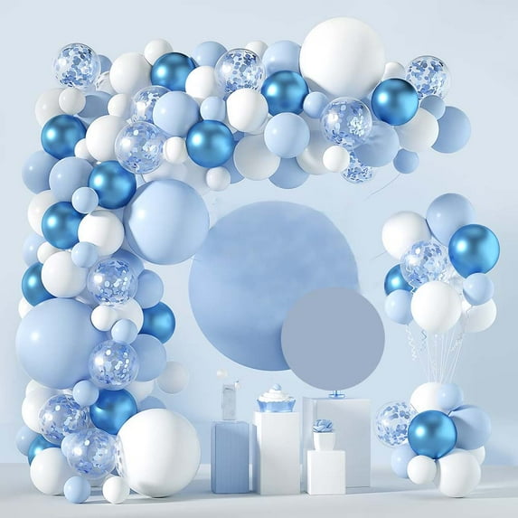 Blue and Gold Balloons Arch Kit-Blue Gold White Balloons Garland Kit in Different Sizes for Graduation Baby Shower Wedding Anniversary Birthday Party Decorations