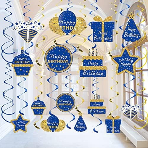 80th Birthday Party Decorations Kit - Black & Gold Hanging Swirls, Banner, Tissue Pompoms Set