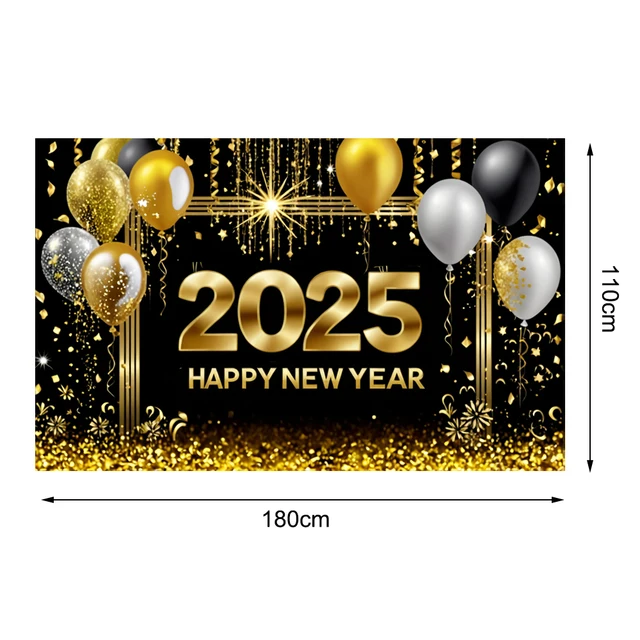 Blue Gold Black Happy 2025 New Year Christmas Backdrop Banner New Year