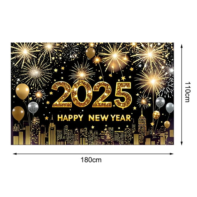 Blue Gold Black Happy 2025 New Year Christmas Backdrop Banner New Year