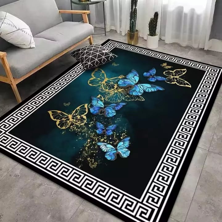Butterfly Runner Rug Blue Gold Butterfly Rug Runner Rug, Soft, Durable, Vintage Inspired ...