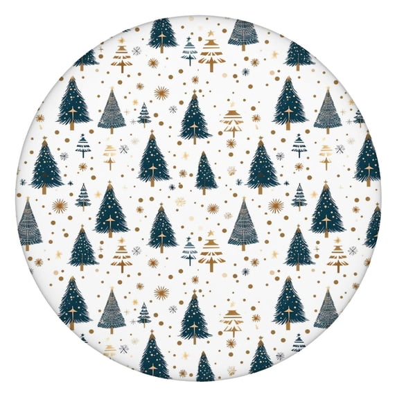 Blue and Gold Christmas Tree Pattern Round Fitted Tablecloth with Elastic Edge,Dining Table Cover Waterproof,Outdoor Round Tablecloth for Camping,Dining,Indoor and Outdoor