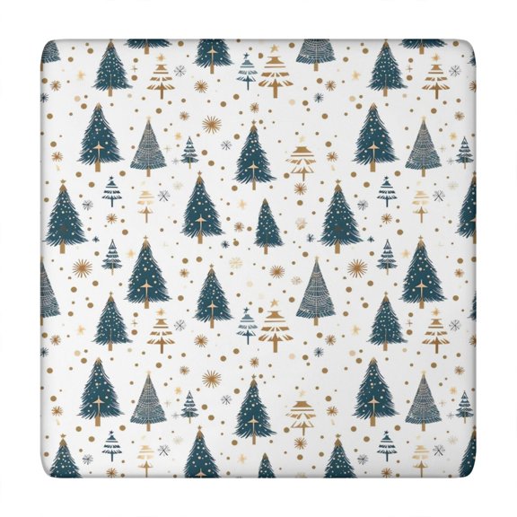 Blue and Gold Christmas Tree Pattern Square Fitted Tablecloth with Elastic Edge,Square Table Cover,Washable Elastic Table Cover for Home Kitchen Party Decor 34"x34"