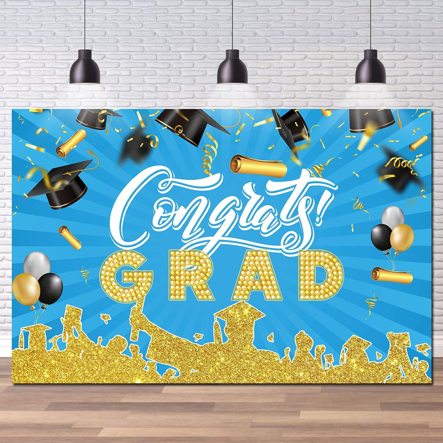 Blue and Gold Congrats Grad Backdrop, Class of 2025 Graduation Party ...