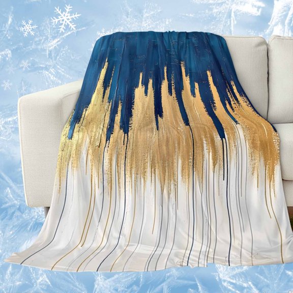 Blue Gold Cooling Blanket, Lightweight Breathable Summer Throw Blanket with Double Sided Cold Effect,Modern Street Art Splatter Foil Painting Picnic Beach Blankets Bed Sheet for Hot Sleepers 30"x40"