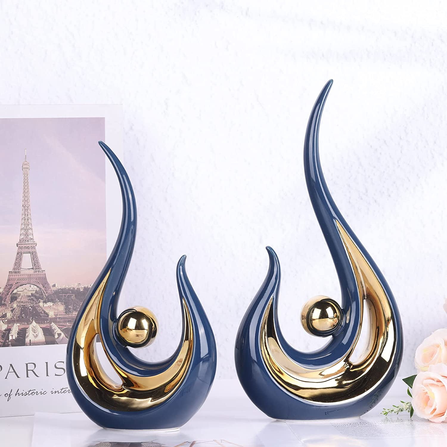 Blue and Gold Decor Accents Navy Blue Abstract Art Ceramic Center Table, Modern Table Decorations for Dining Room, for Tv Stand Mantelpiece Coffee Table Office Home Entryway Aesthetic Decoration