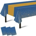 Blue Gold Dot Tablecloths for Rectangle Tables 3 Pack 54' x 108
