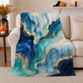 thumbnail image 1 of Blue Gold Fluid Waves Metallic Veins, Peaceful Coastal Landscape Scene, Warm Flannel Blanket for Beach House and Living Room, Beach Lovers Housewarming Gift, Coastal Home Decor, 1 of 9