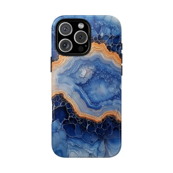 Blue Gold Geode Agate Crystal Art Case for iPhone 17 through 11 Pro Max