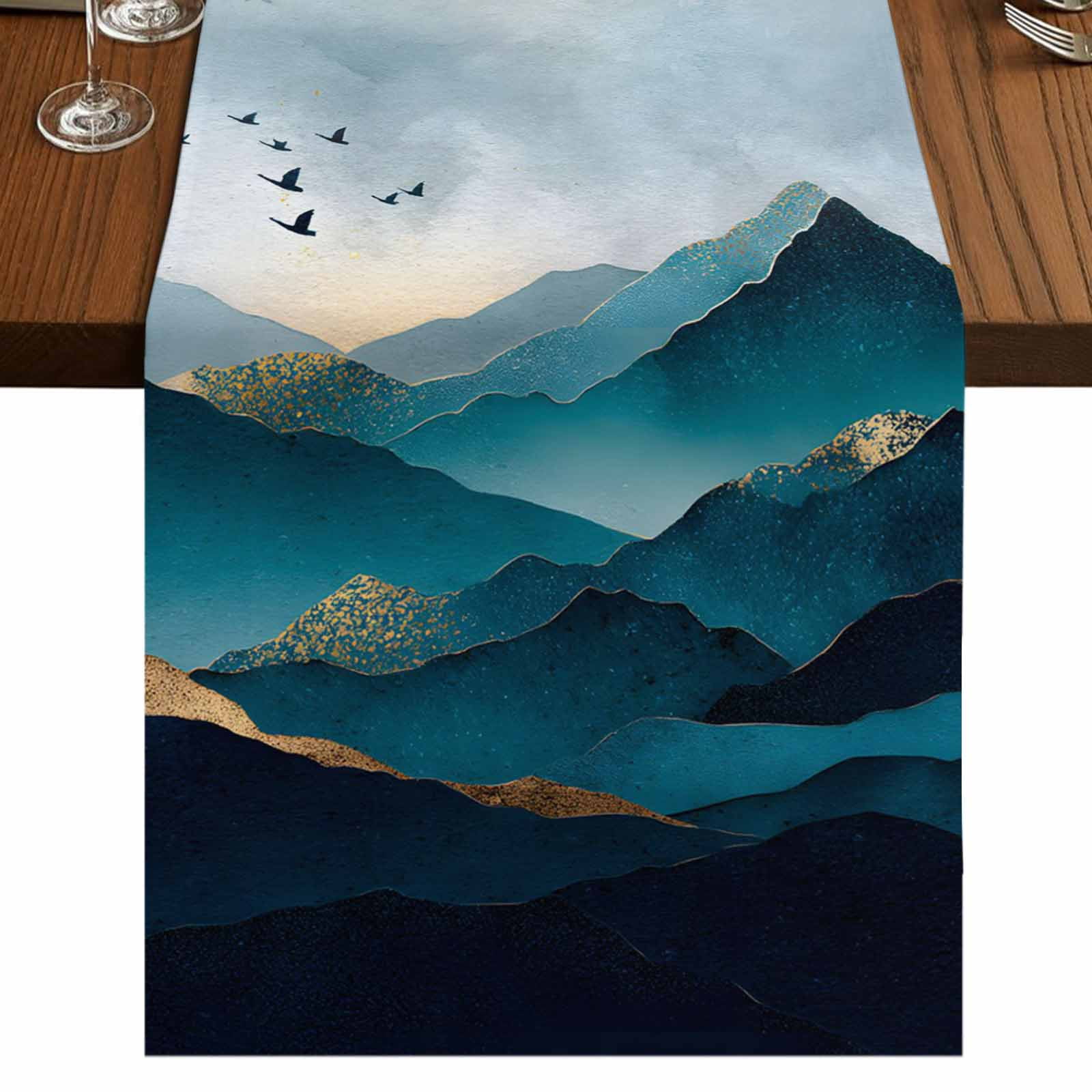 Blue Gold Geometric Burlap Cotton Table Runner 13x48 Inches Long ...