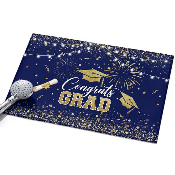 Blue Gold Graduation Cap Area Rugs 2x3ft Graduates Celebration Fireworks Classic Floor Rug&nbsp;Non Slip Low Pile Ultra Soft Throw Carpet for Entryway Indoor Entrance Kitchen Bathroom