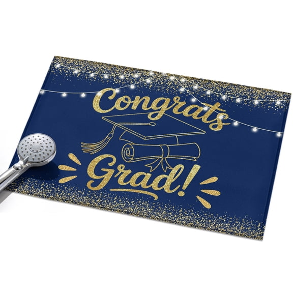 Blue Gold Graduation Cap Washable Area Rug 2 x 3 ft Sequins Light Festive Celebration Soft Non Slip Rugs Stain Repellent Indoor Felt Carpet for Living Dining Room Bedroom Home Office