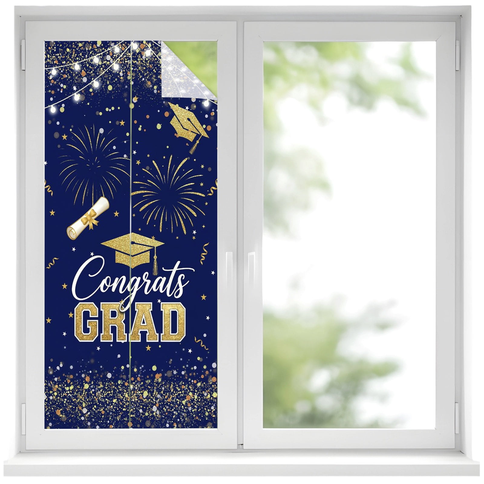 Graduation Window Display Blue Gold Graduation Cap Window Privacy Film, Graduates Celebration ...