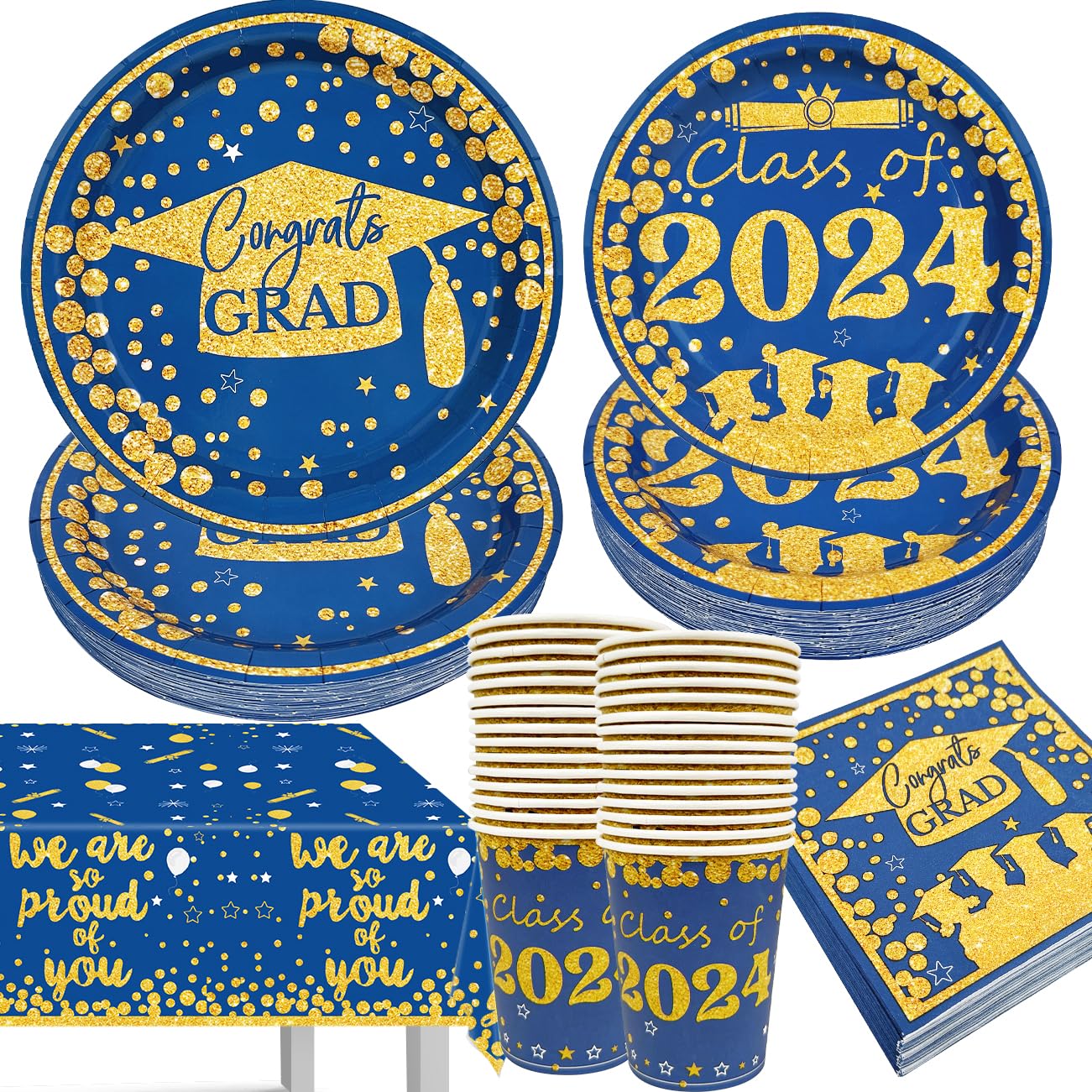 Blue and Gold Graduation OIF8 Plates and Napkins, Navy Blue Graduation