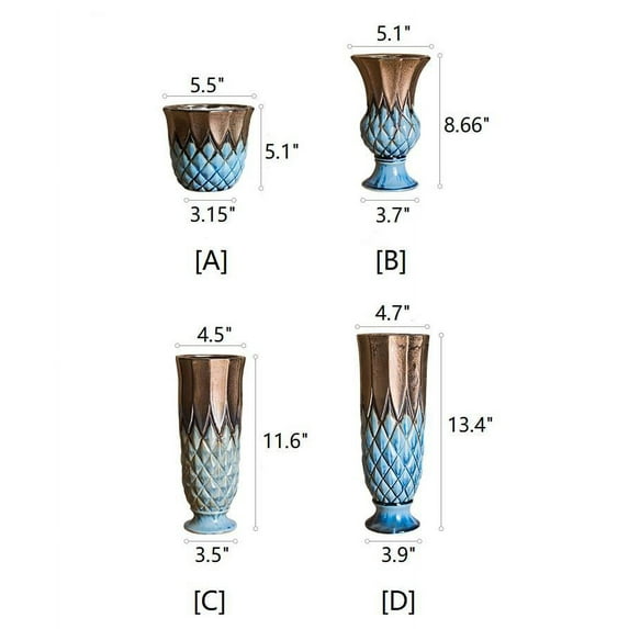 Blue Gold Grid Pattern Glazed Ceramic Vase Collection