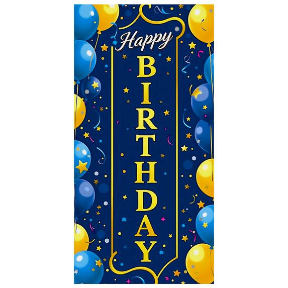 Blue and Gold Happy Birthday Banner with Balloon Star Elements Party Decoration Backdrop for Birthday Party Celebrations Photography Props Party Supplies