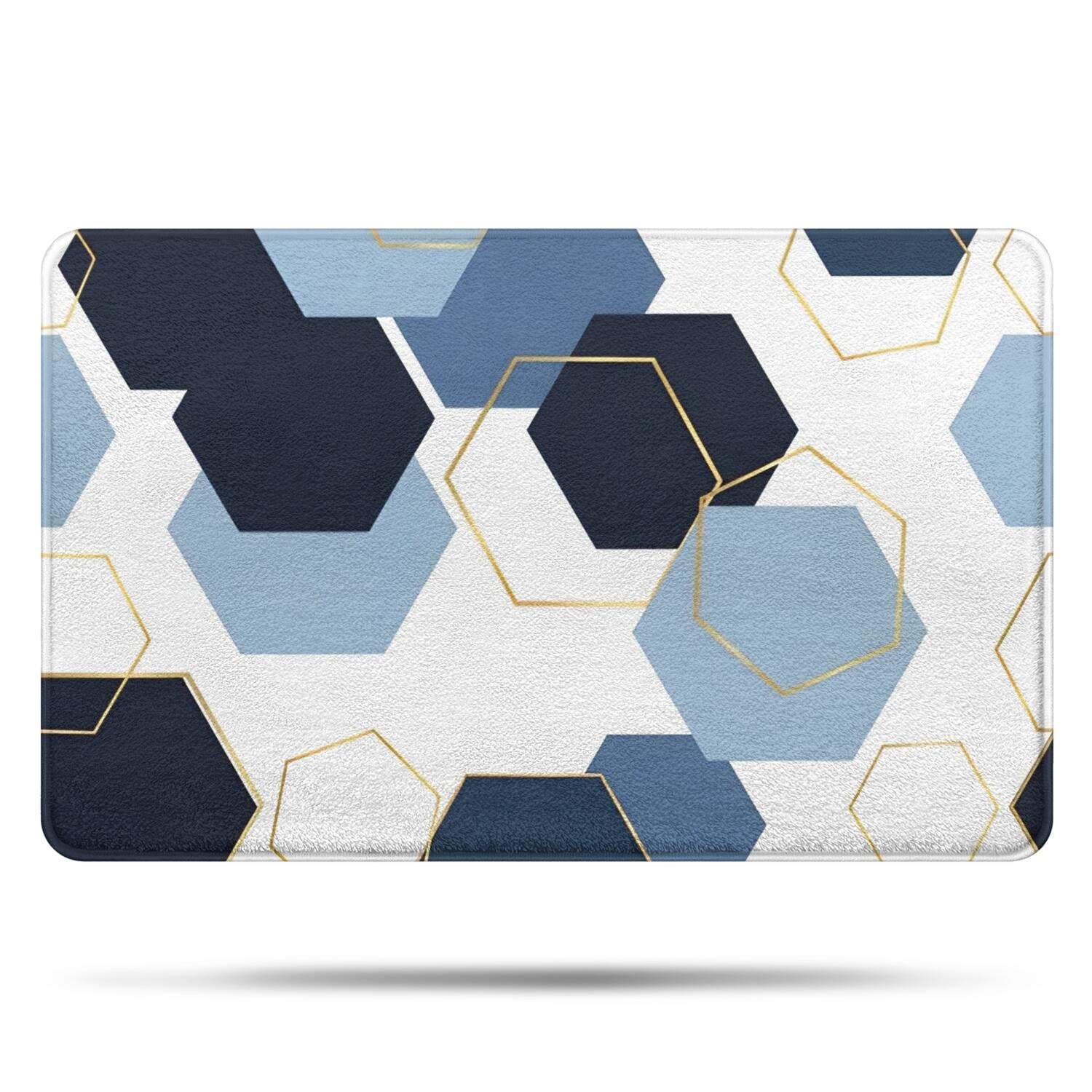 Blue Gold Hexagon Marble Bathroom Rugs Mat,Non Slip Microfiber Bathroom ...
