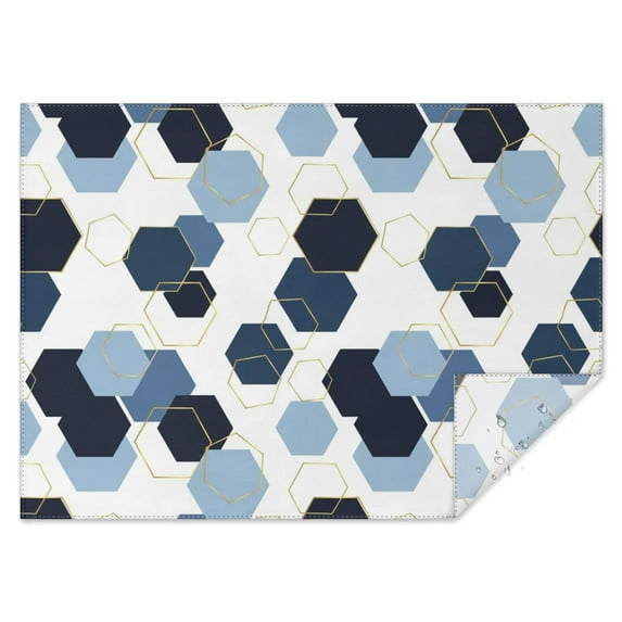 Blue Gold Hexagon Marble Rectangle Tablecloth 60"x84",Waterproof Polyester Rectangle Table Cloth, Wipeable Spillproof Polyester Tablecloth for Dining, Camping, Indoor and Outdoor