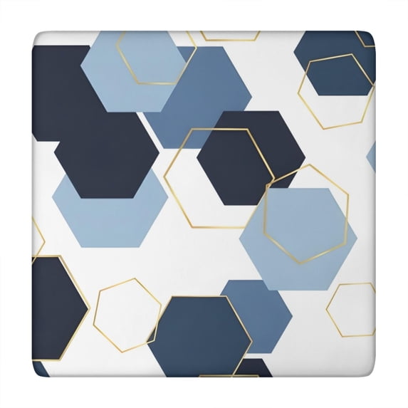 Blue Gold Hexagon Marble Square Fitted Tablecloth with Elastic Edge,Square Table Cover,Washable Elastic Table Cover for Home Kitchen Party Decor 34"x34"