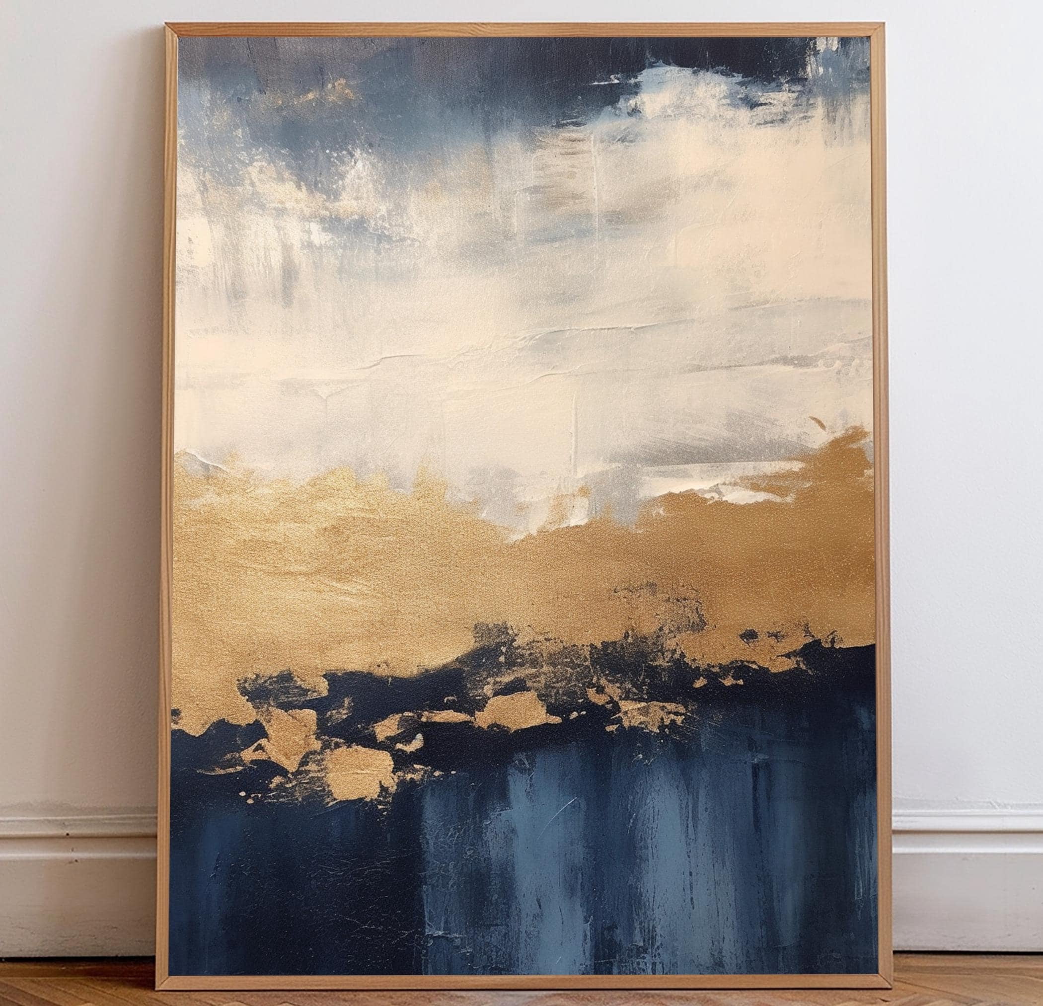 Blue Gold Ivory Abstract Minimalist Poster, 8x12 UNFRAMED - Walmart.com