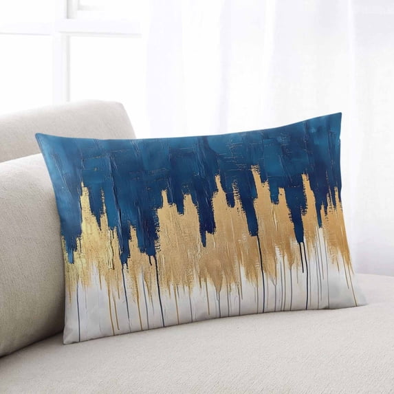 Blue Gold King Size Pillow Cover, Pillowcase Protectors with Zipper, Breathable Decorative Throw Pillow Case Cover, Modern Street Art Splatter Foil Painting Pillow Shams for Couch Sofa 20x36Inch