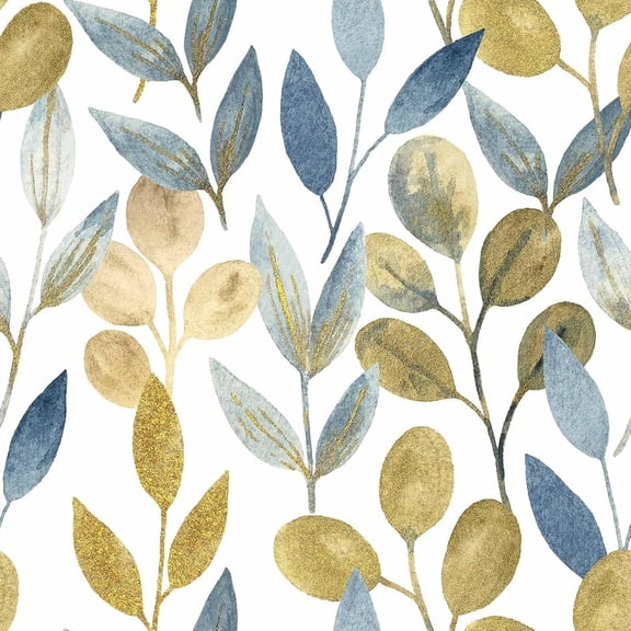 Blue Gold Leaf Peel and Stick Wallpaper Modern Self Adhesive Contact Paper Waterproof Removable Wall Paper for Bathroom Living Room 17.7"x70.8" Luxury Decorative Wallpaper