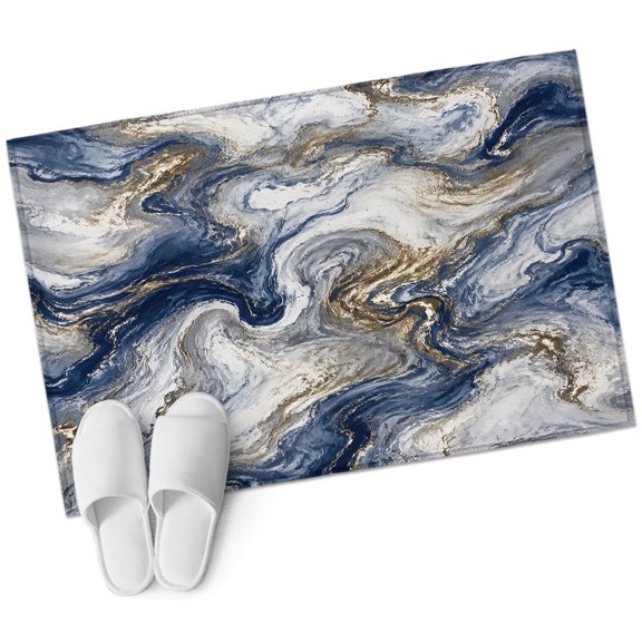Blue Gold Mable Area Rug, Modern Abstract Art Coastal Ocean Waves Lines Rectangular Non-Slip Absorbent Washable Area Rug Felt Rubber Backing Indoor Carpet for Bedroom Living Room 2x3ft