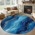 thumbnail image 1 of Blue and Gold Marble 5FT Round Area Rugs for Living Room 111 Modern Abstract Ocean Blue Gradient Ultra-Thin Non-Slip Round Rugs Machine Washable Low Pile Circle Carpet for Bedroom Kitchen Nursery, 1 of 9
