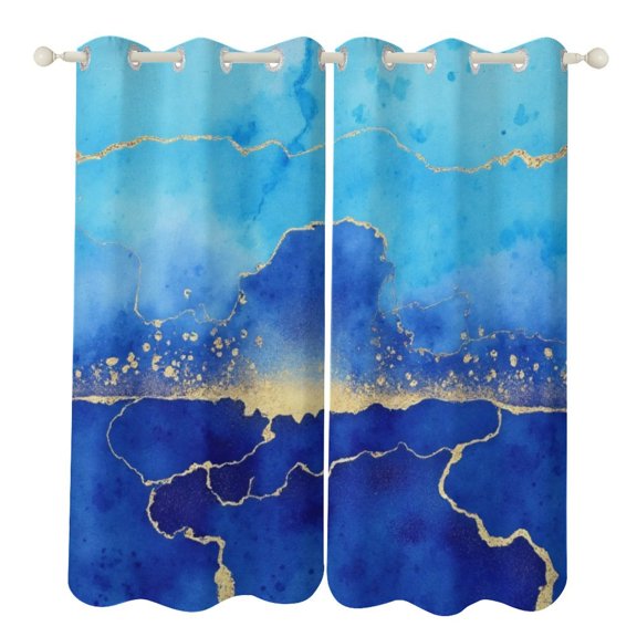 Blue Gold Marble Art(1)-1 2 Panels 3D Printing Pattern Curtain for Bedroom Living Room Kitchen Window Decoration Home