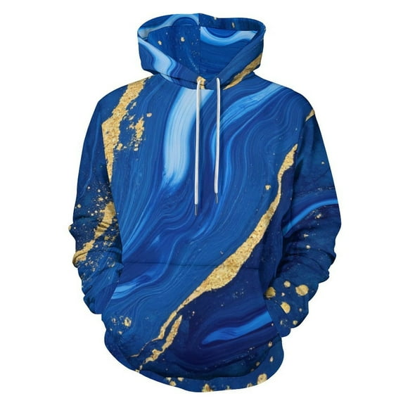 Blue Gold Marble Art(2)-1 Men's Women Vintage 3D Hooded Sweatshirt - All-Season Loose Fit Streetwear