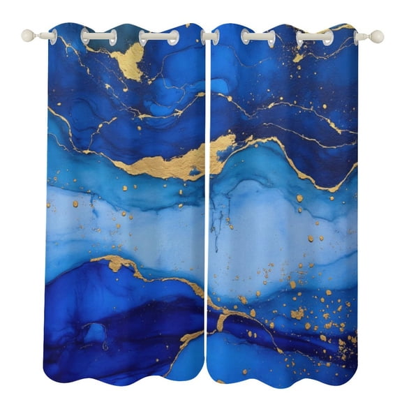 Blue Gold Marble Art 2 Panels 3D Printing Pattern Curtain for Bedroom Living Room Kitchen Window Decoration Home