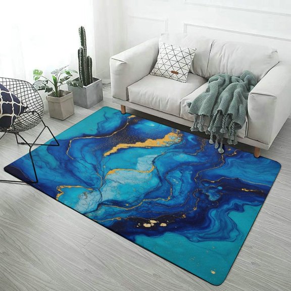 Blue Gold Marble Art(3)-1 Carpet Rug for Home Living Room Bedroom Sofa Doormat Decor Area Rug Non-slip Mat