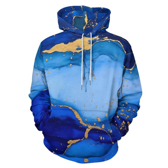 Blue Gold Marble Art 3D Print Hoodie Men Women Autumn Thin Pullover Sweatshirt Vintage Streetwear Tops
