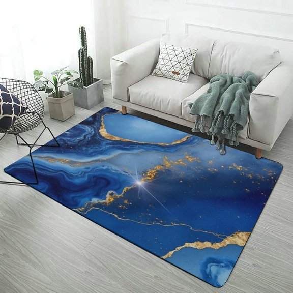 Blue Gold Marble Art Area Rugs Soft Carpet Suitable for Living Room Kitchen Bedroom Laundry Room Home Decorations