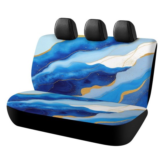 Blue Gold Marble Art Print-2 Car Rear Seat Covers Back Elastic Flexible Car Seat Covers Decorative Fits Most Cars, SUVs, Trucks And Vans