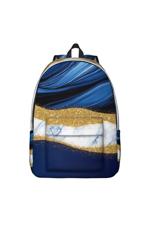 Blue Gold Marble Backpack for School,Cute School Bag,Schoolbag with Adjustable Shoulder Straps & Padded Back,15.7"x11.8"x5.5"