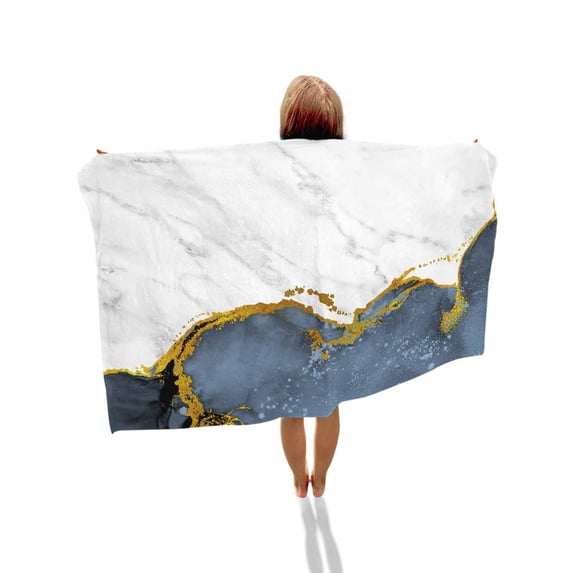 Blue Gold Marble Beach Towels Oversized Super Absorbent, Modern Abstract Marble Crack Texture Lightweight Bath Towel Quick Dry Sets For Bathroom/Pool/Rv Camping/Beach Play/Gym Room/Picnic 30"x60"
